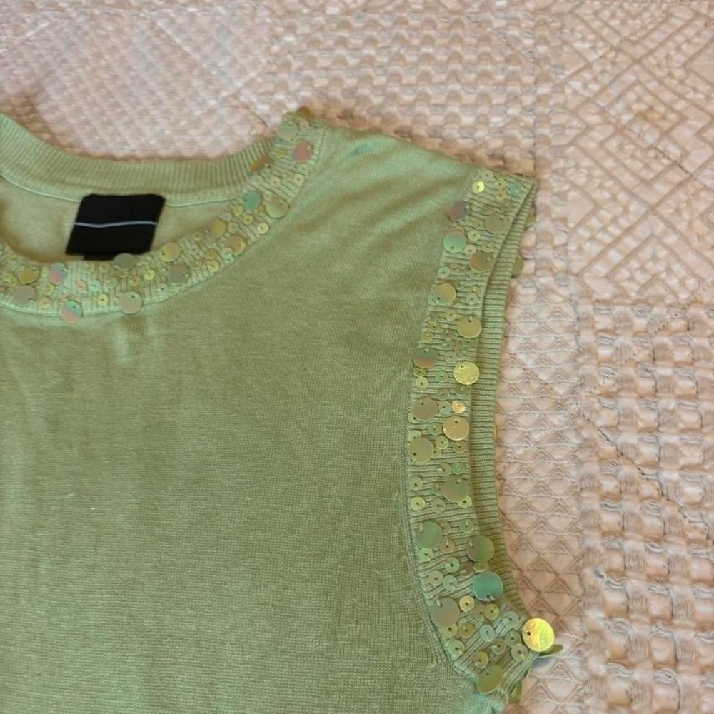 90s Pastel Green sequin long sleeve tank top with matching cardigan - Picture 7 of 7